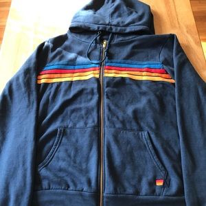 Aviator Nation Unisex 5 Stripe Zip Hoodie Dark Ocean XL